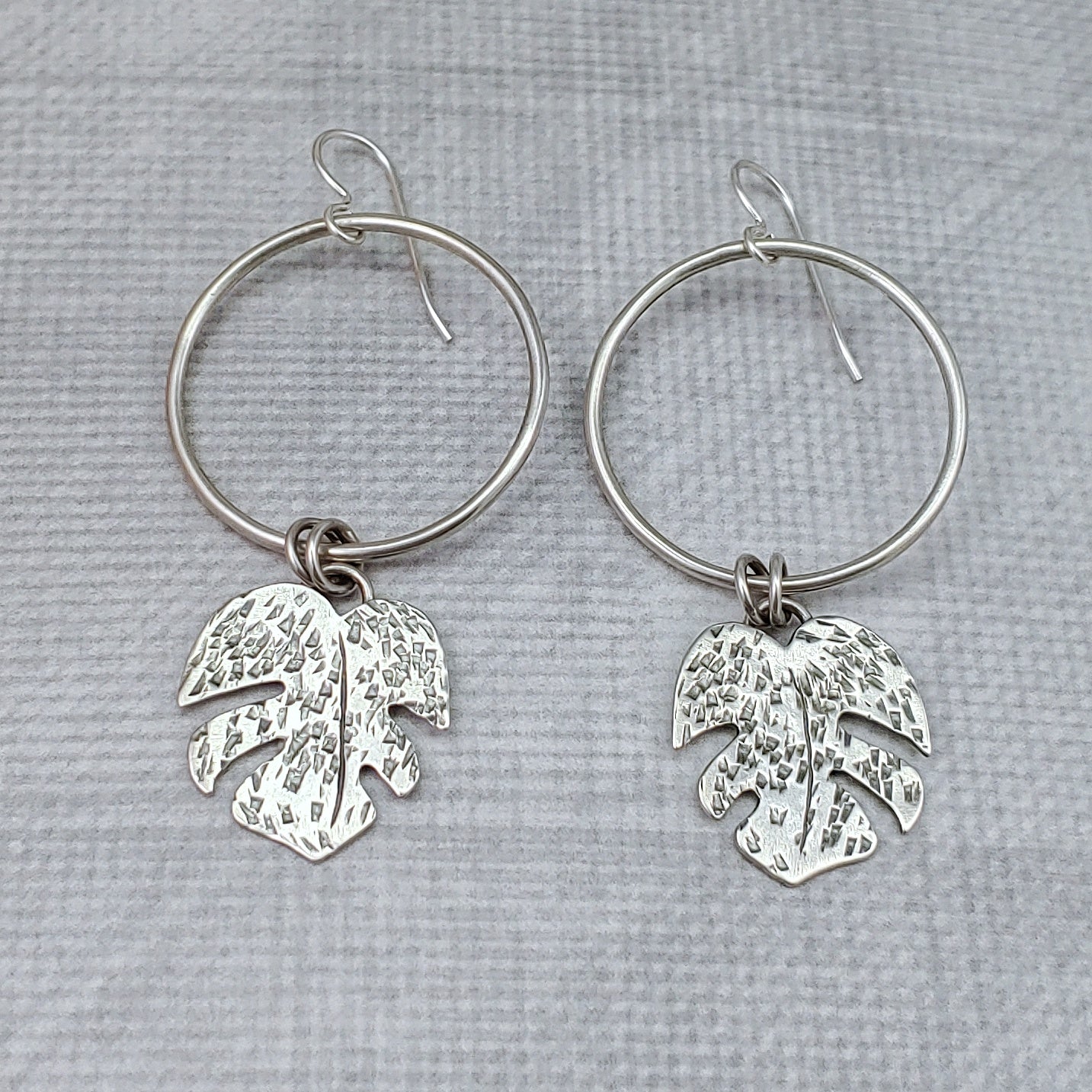 monstera leaf earrings sterling silver dangles