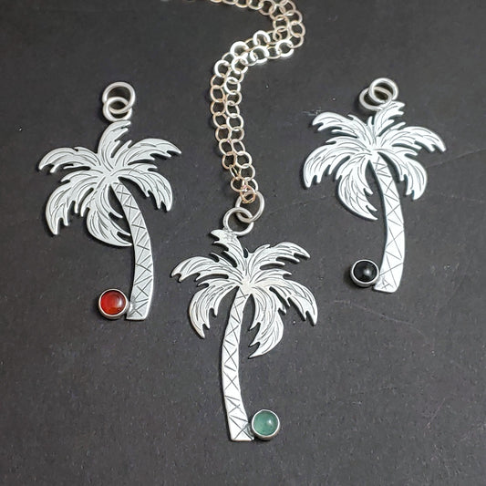 Sterling Silver Palm Tree Necklace w/Gemstone