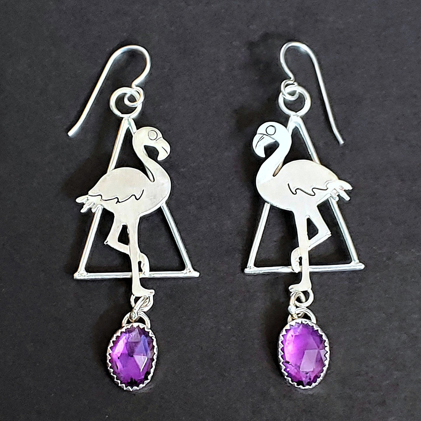 Flamingo Triangle Earrings with Amethyst