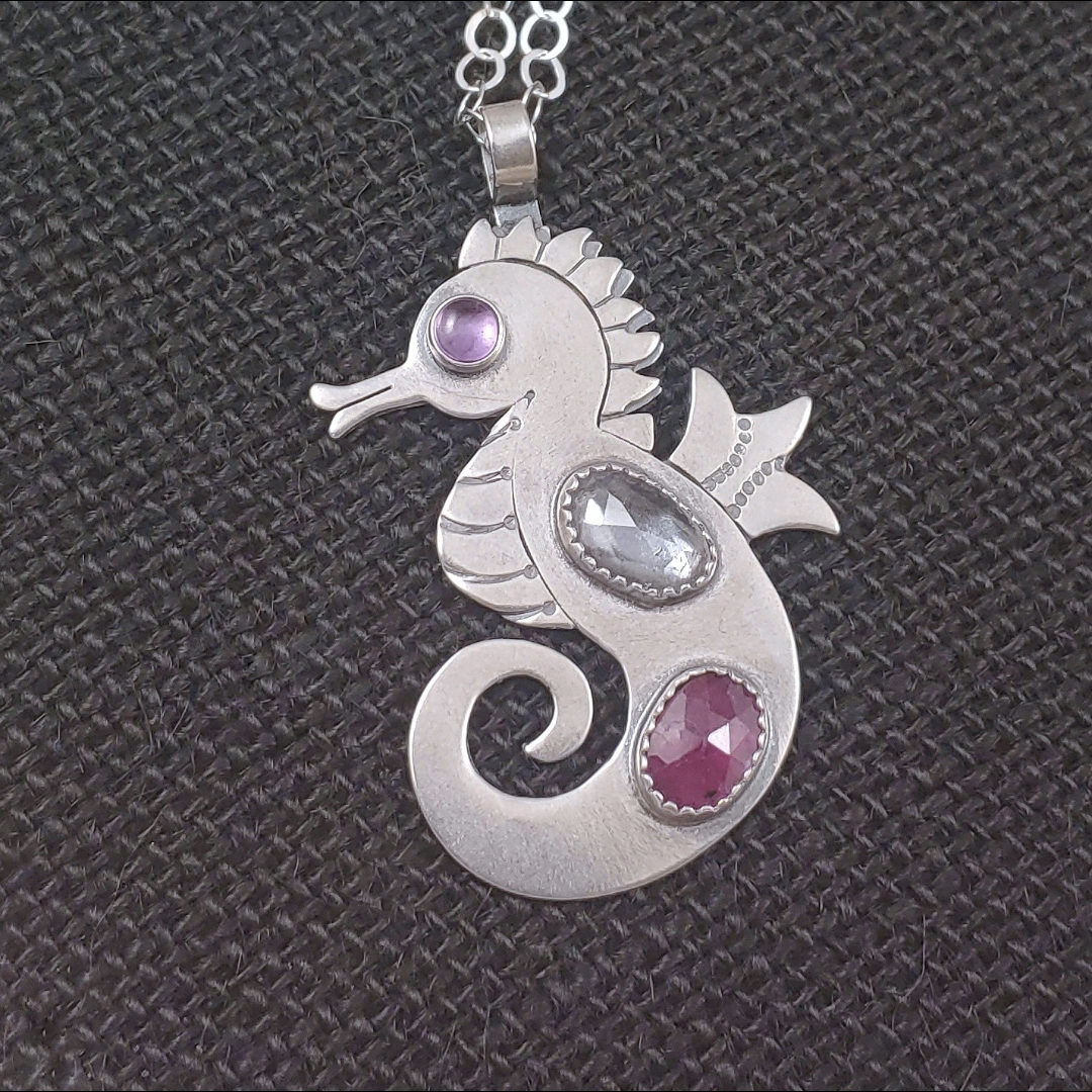 Seahorse with Danburite and Ruby